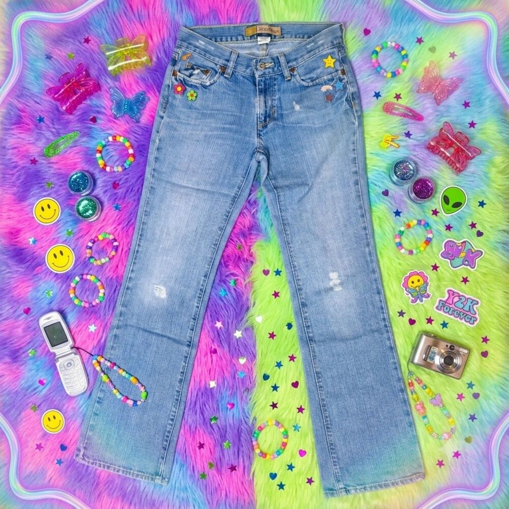 Vintage Y2K Old Navy Ultra Low Rise Distressed Bootcut Jeans Womens Sz 1